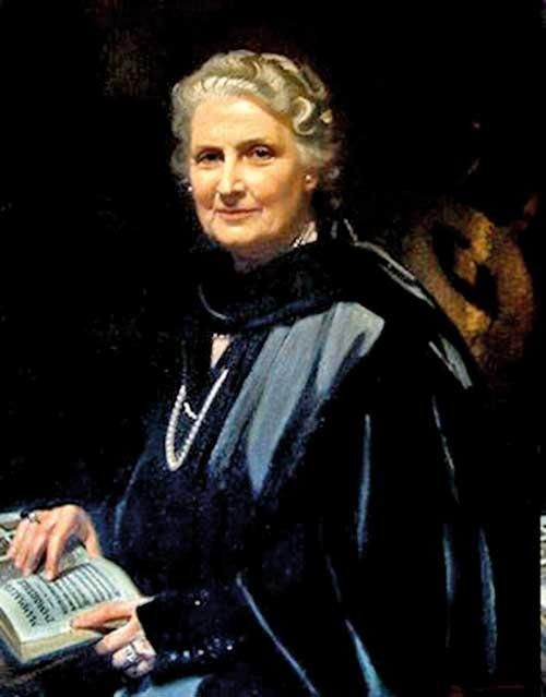 Portrait of Dr. Maria Montessori holding a book